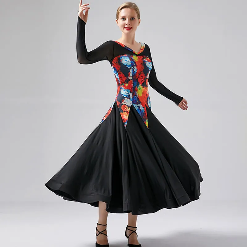 Flared V Neck Long Sleeve Dress