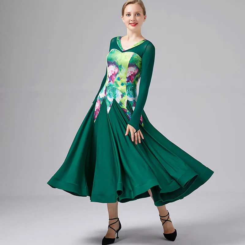 Flared V Neck Long Sleeve Dress
