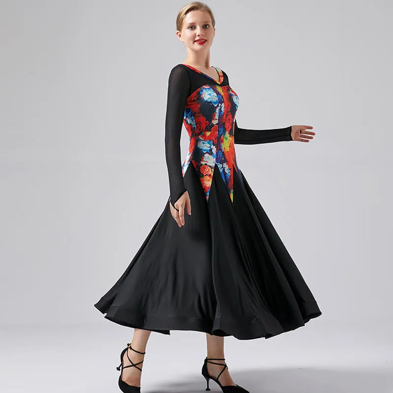 Flared V Neck Long Sleeve Dress