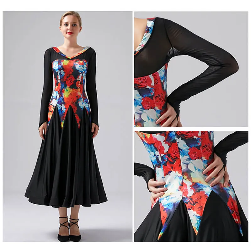Flared V Neck Long Sleeve Dress