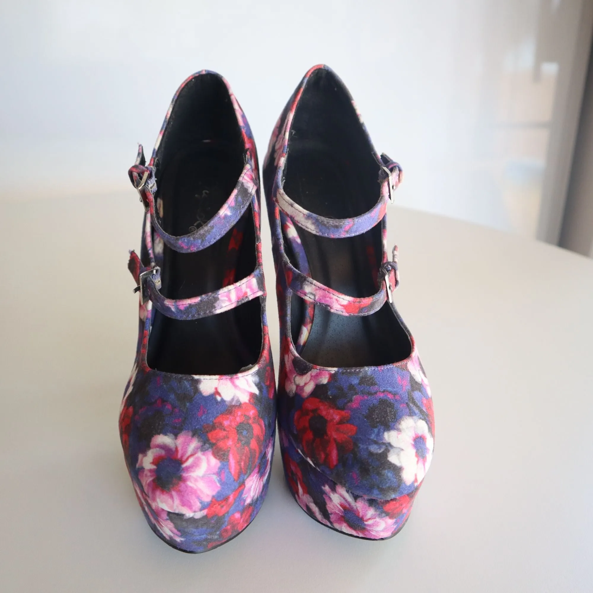 Floral Platform Stilettos With Double Straps By Qupid Women's Size 7