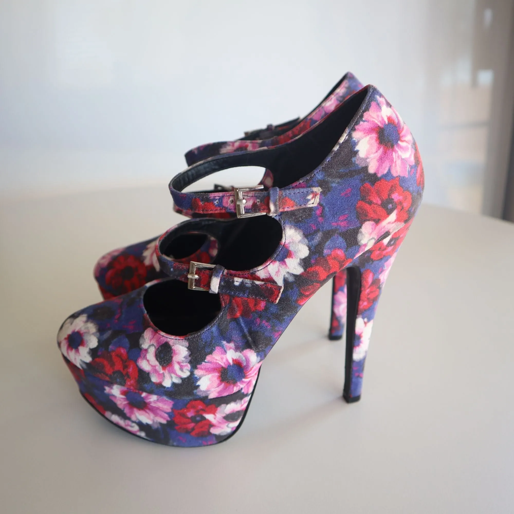 Floral Platform Stilettos With Double Straps By Qupid Women's Size 7