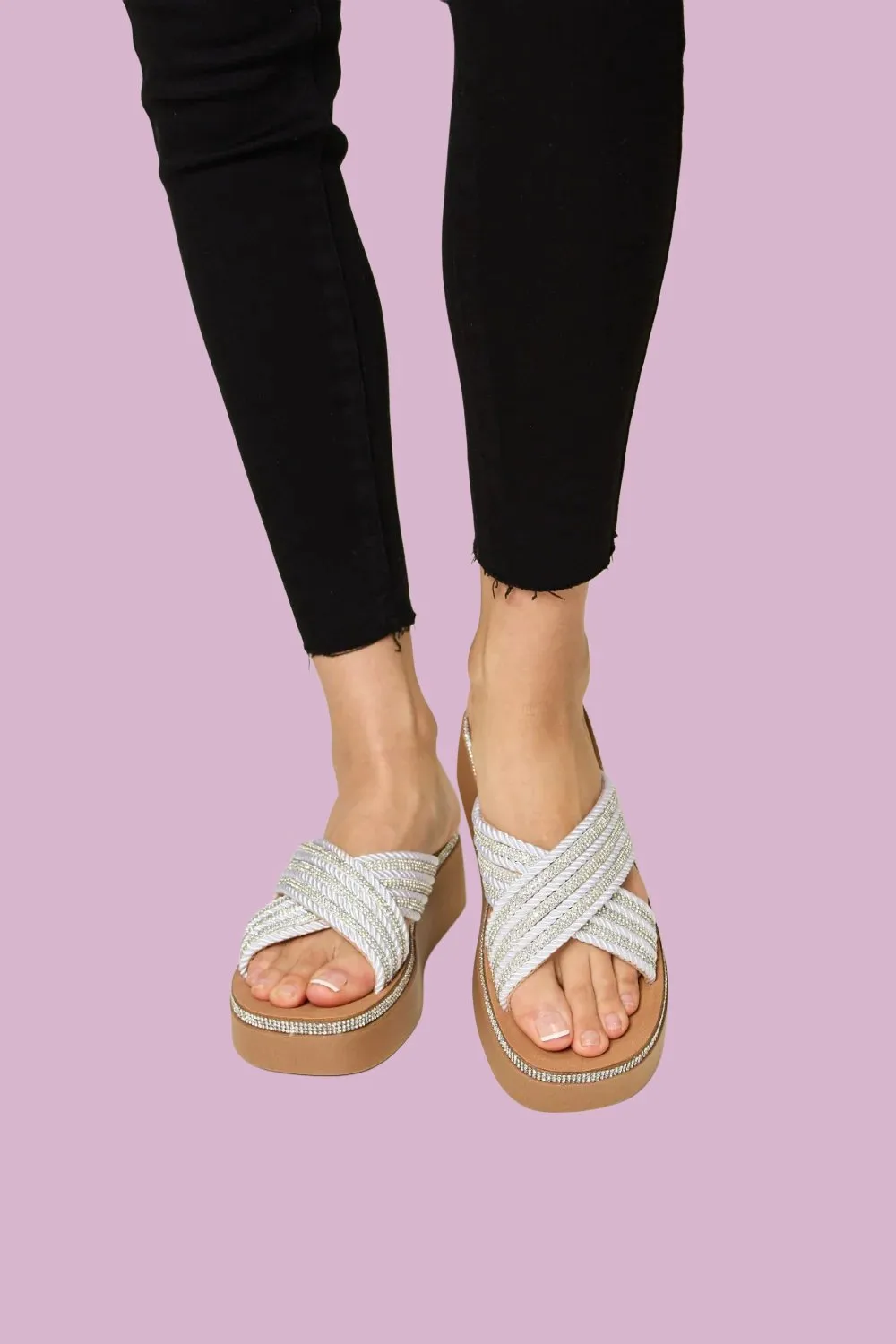Forever Link Rhinestone Platform Wedge Sandals