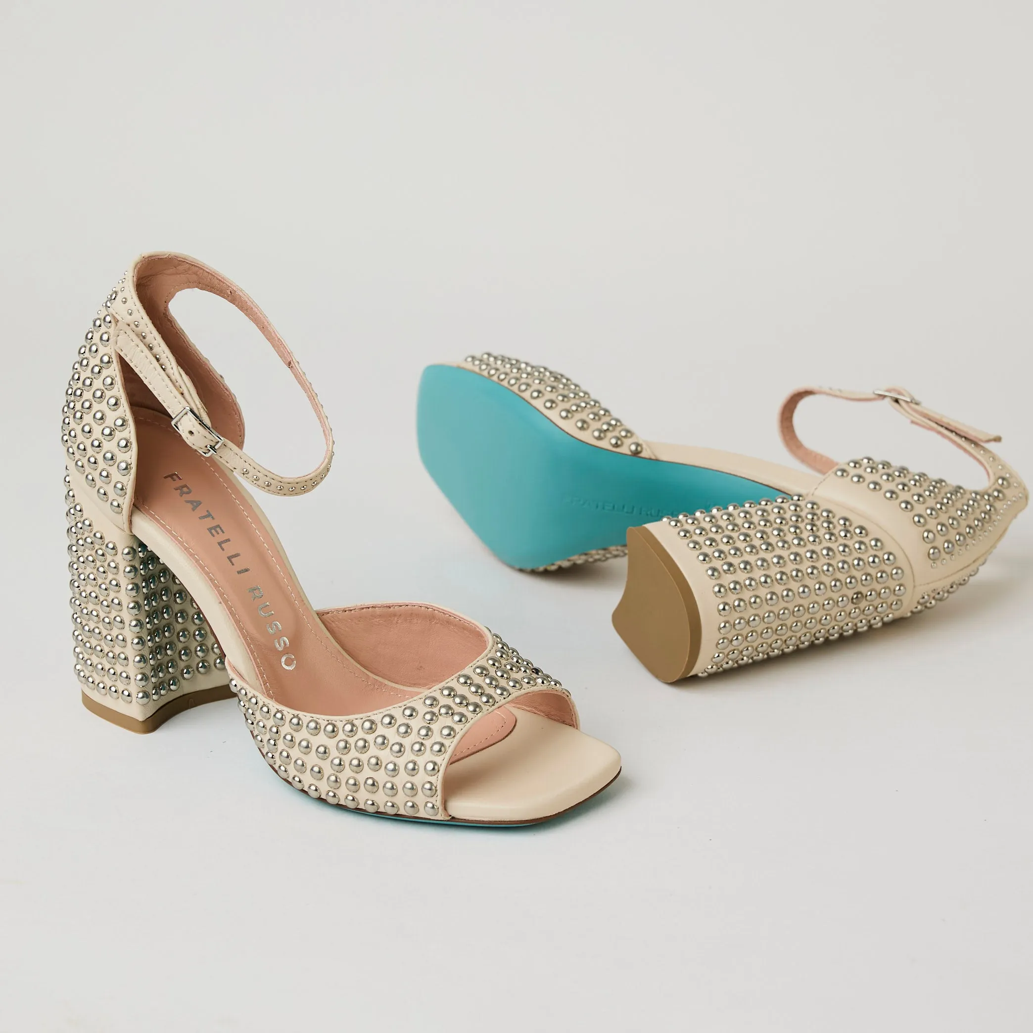 Fratelli Russo Cream Studded Sandals