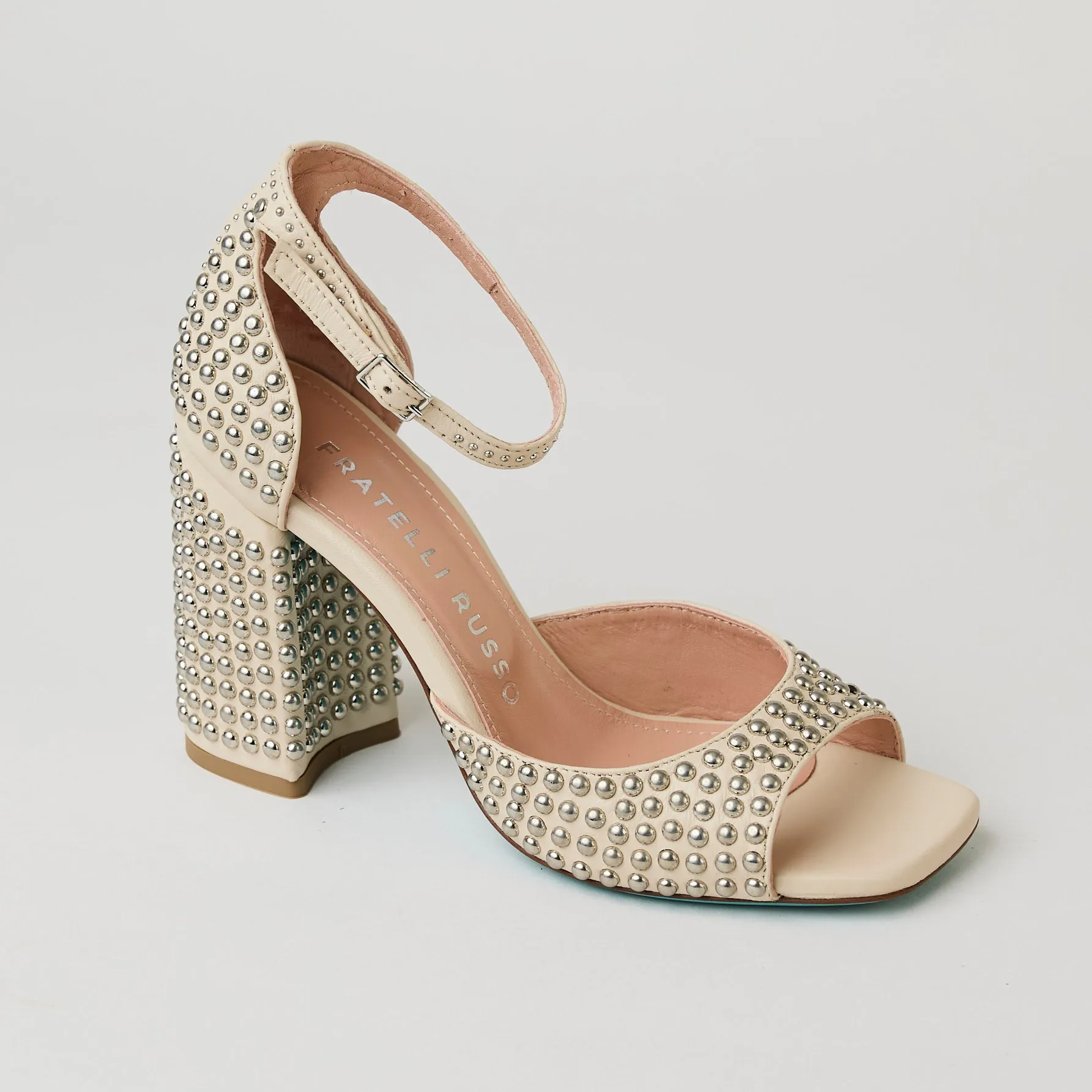 Fratelli Russo Cream Studded Sandals