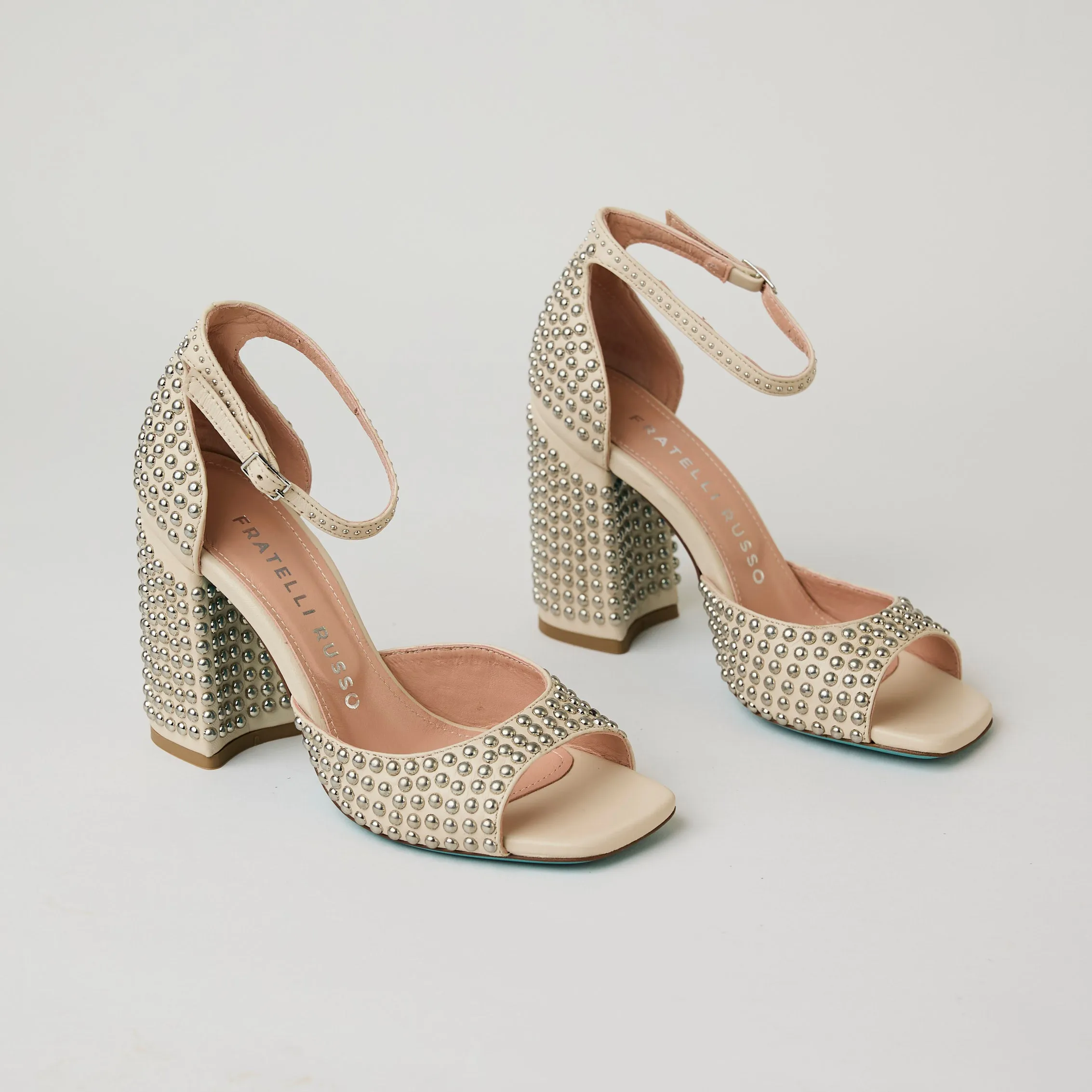 Fratelli Russo Cream Studded Sandals