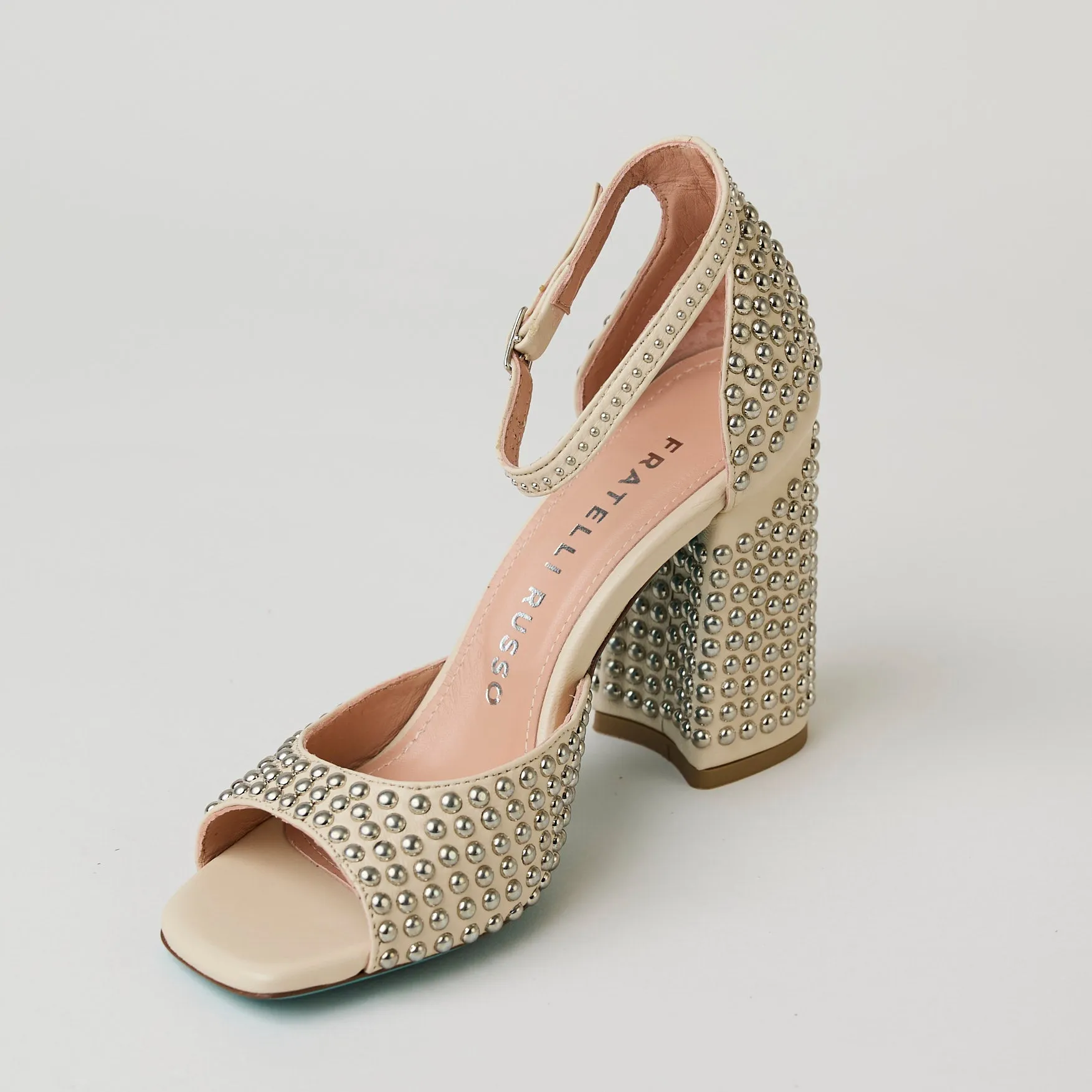 Fratelli Russo Cream Studded Sandals