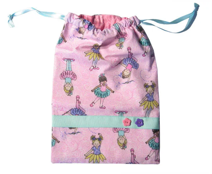 Glittery Pink Young Ballerinas Drawstring Tote