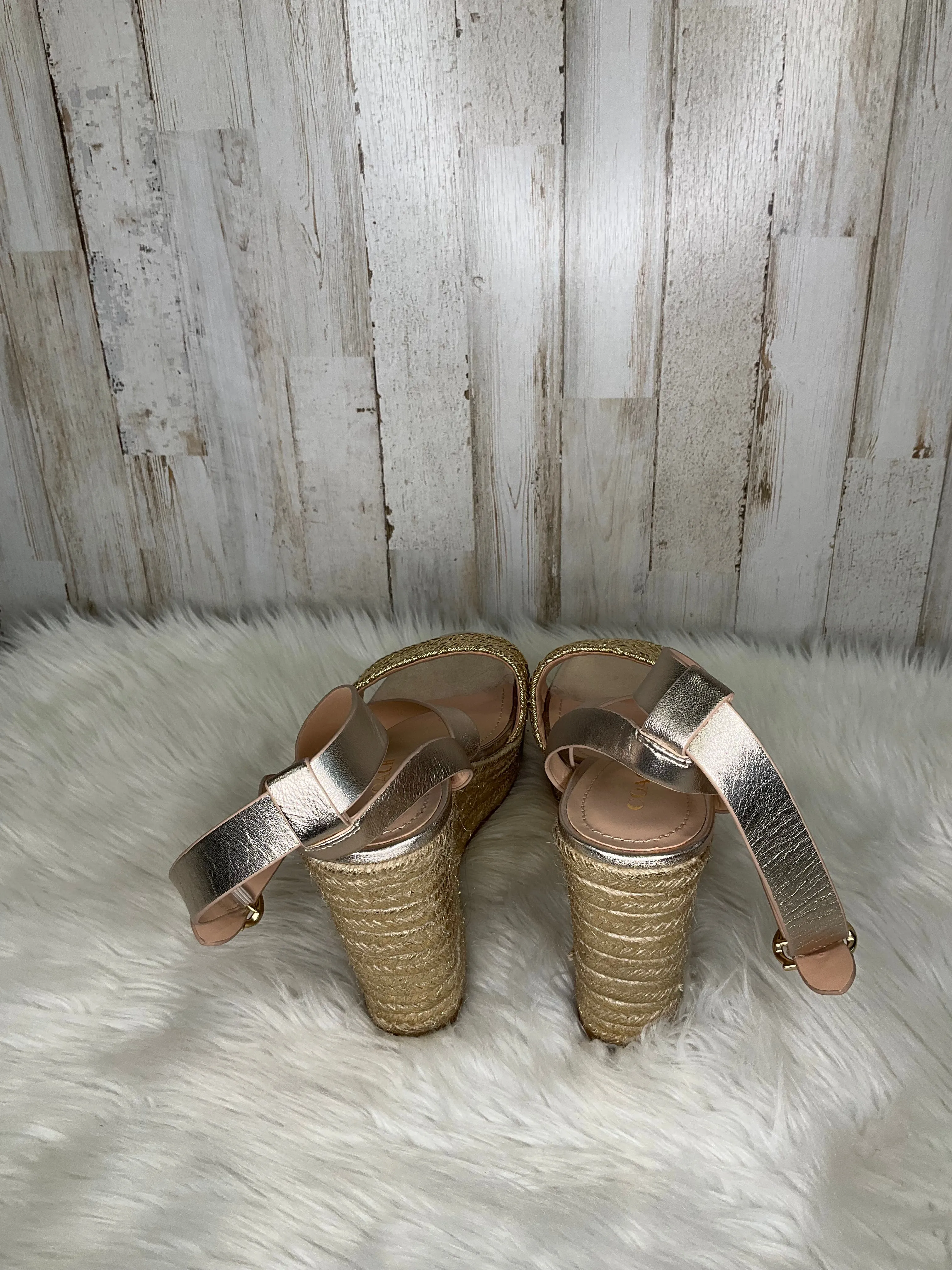 Gold Sandals Heels Wedge Coach, Size 8.5