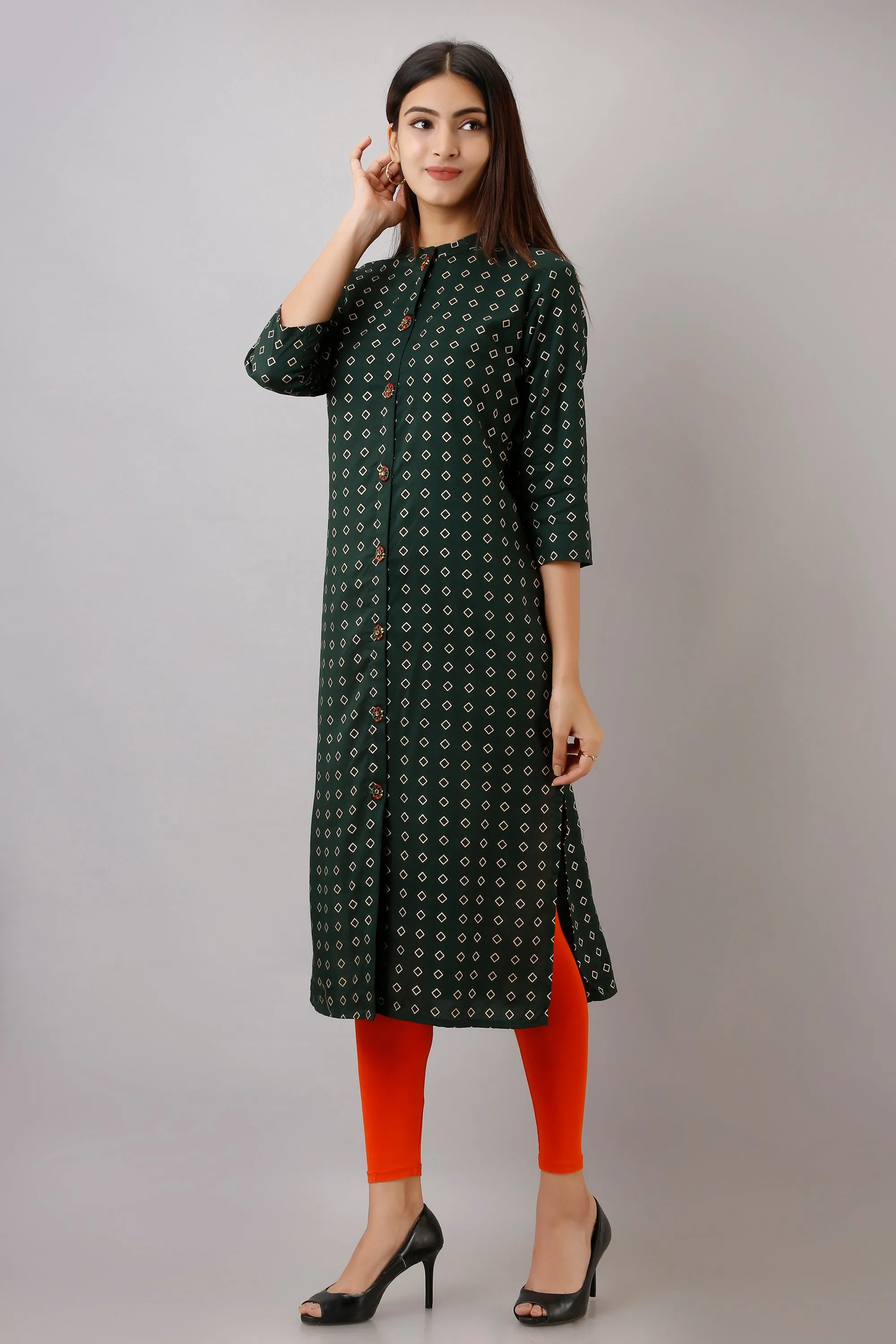 Green Color Rayon Straight Women's Kurta