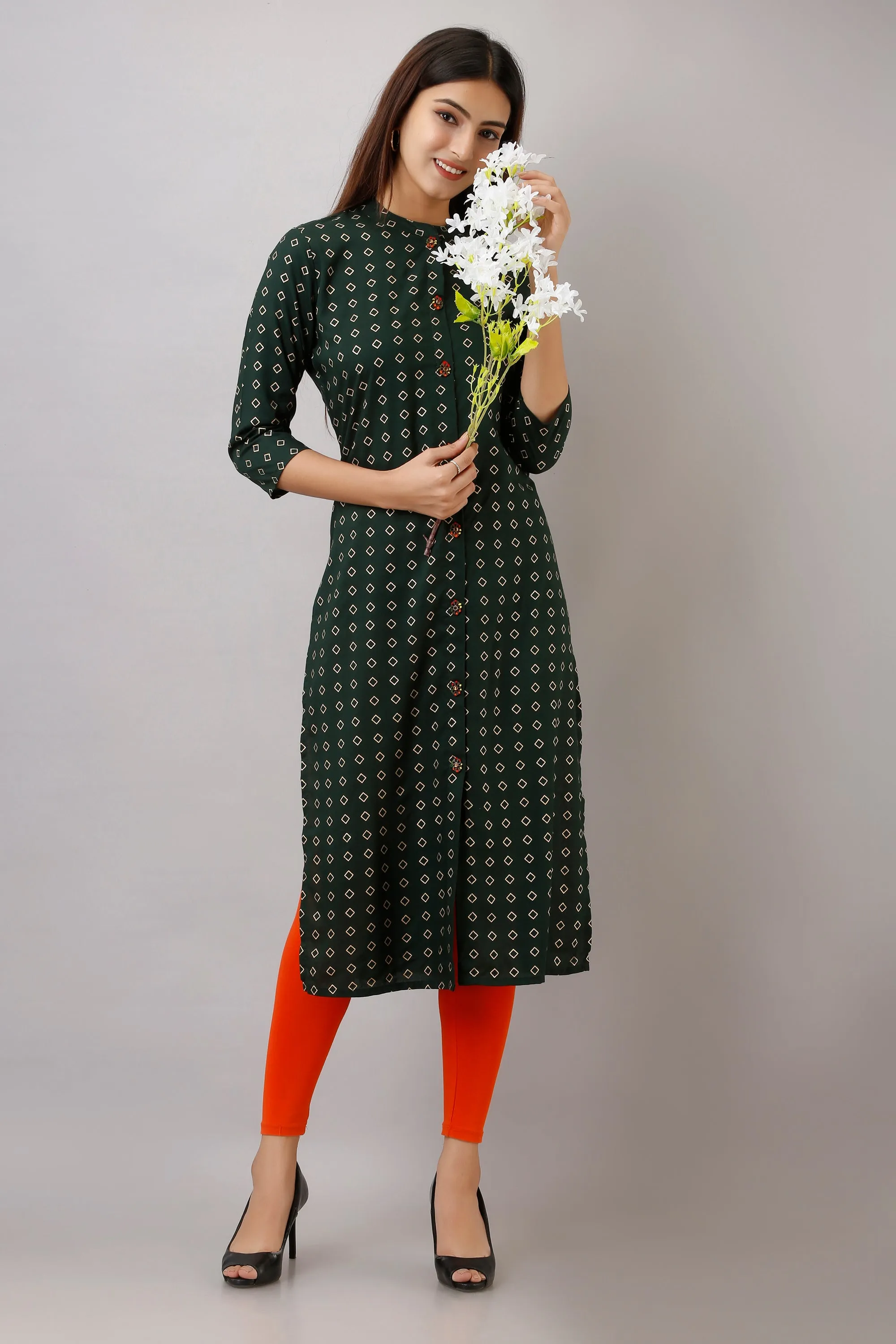 Green Color Rayon Straight Women's Kurta