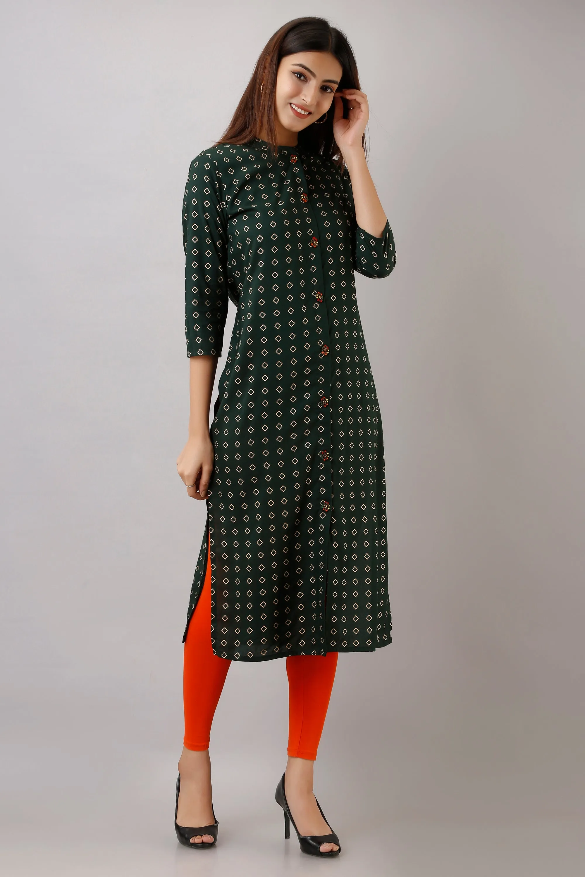 Green Color Rayon Straight Women's Kurta