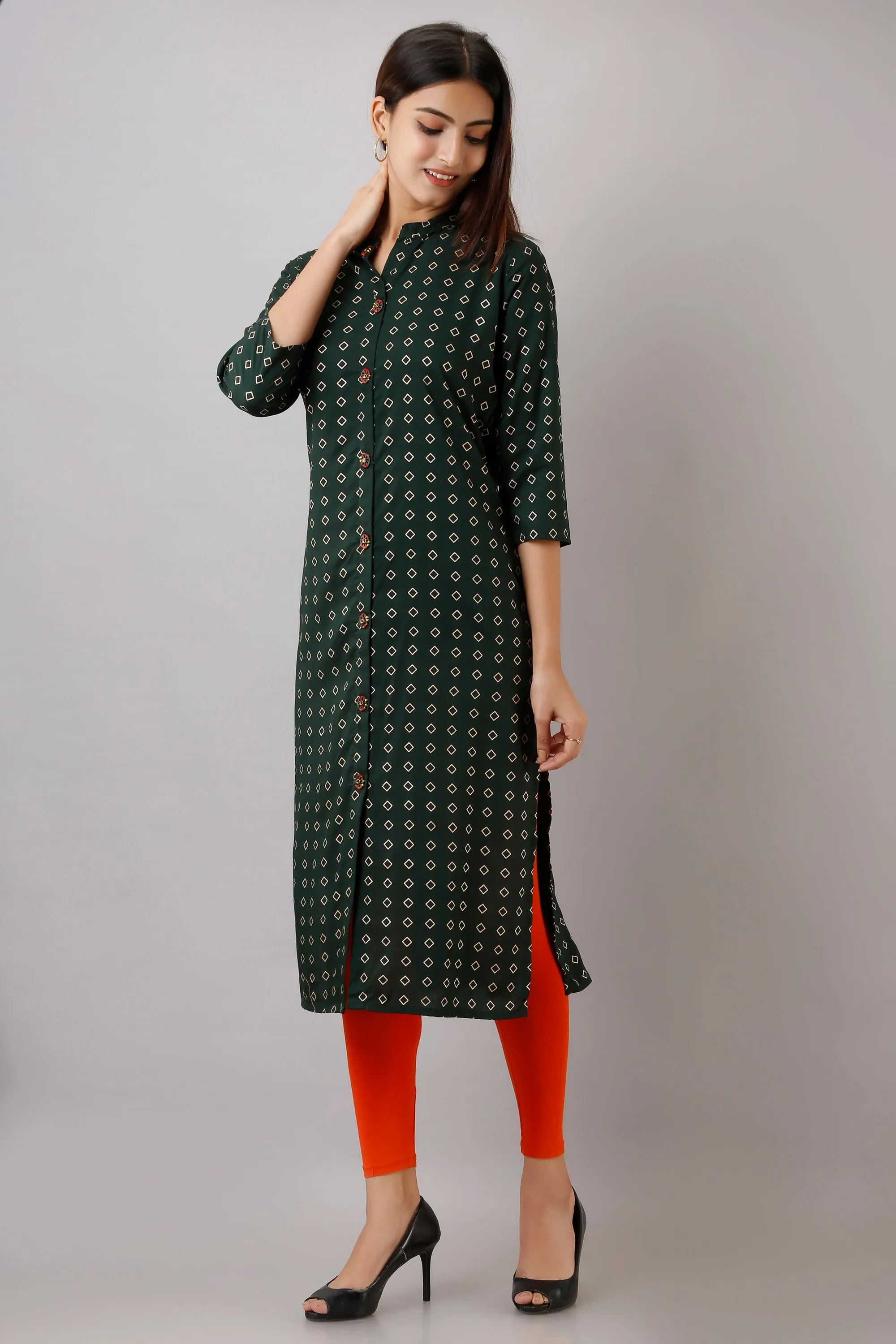 Green Color Rayon Straight Women's Kurta