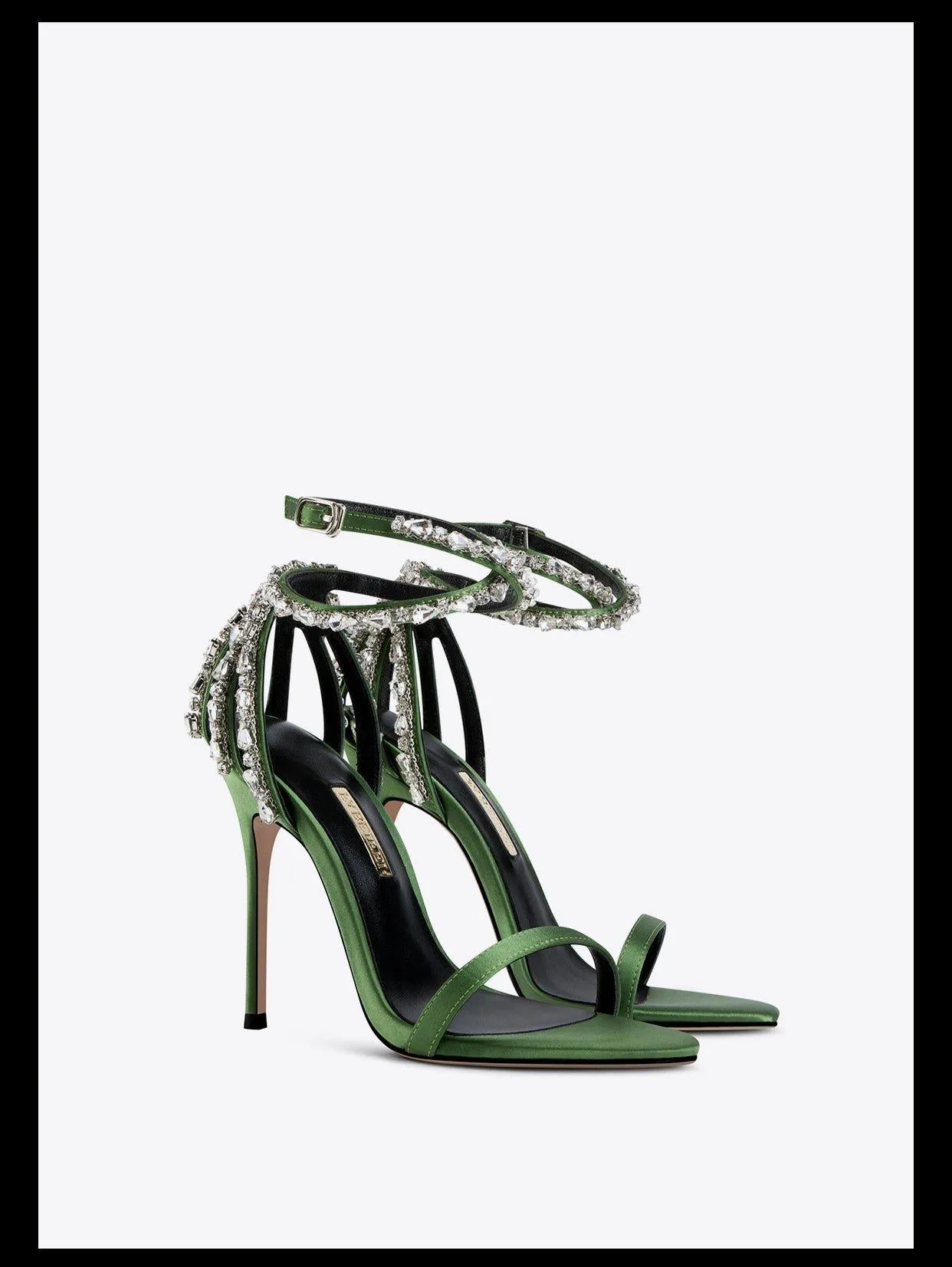Green Open-toe stiletto sandals rhinestones high heel stiletto sandals - Sima