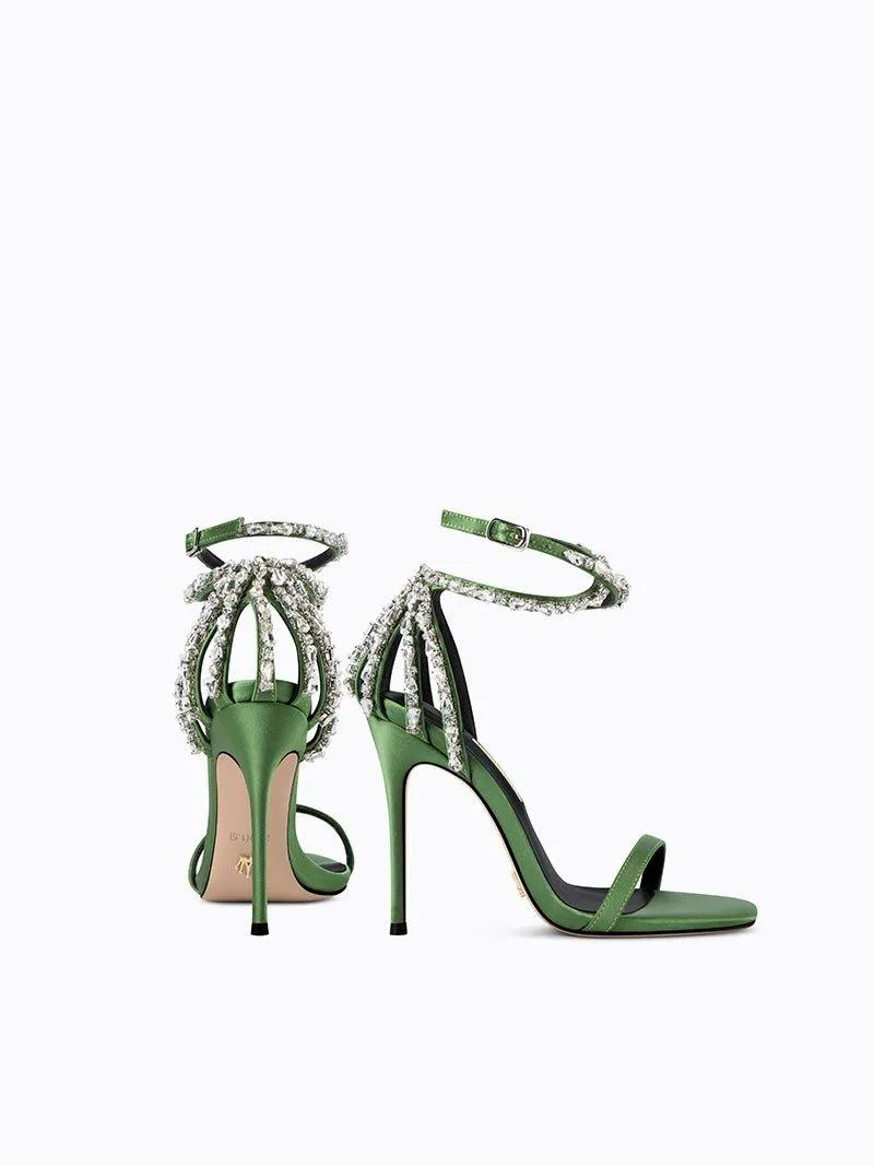 Green Open-toe stiletto sandals rhinestones high heel stiletto sandals - Sima