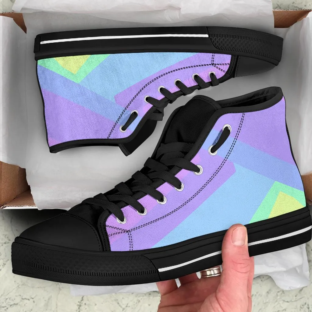 High Top Sneakers - Pastel Blocks (Black) | Custom High Top Shoes, Patterned High Top Sneakers, High Top Sneakers for Women, Unisex Shoes