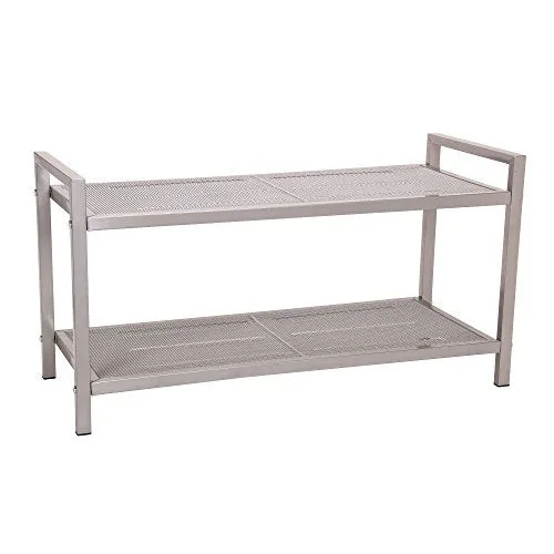 Household Essentials 2 Tier Mesh Shoe Rack, Nickel