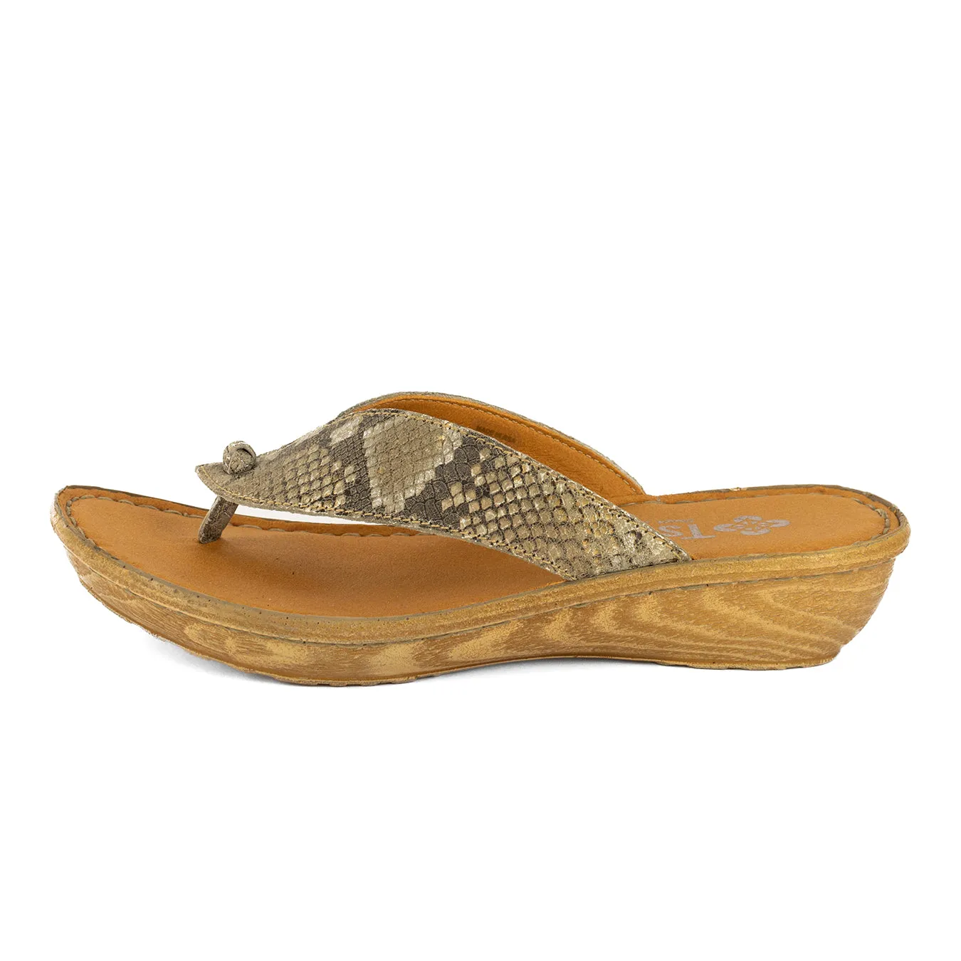 Isanya : Ladies Leather Tslops Wedge Heel Sandals in Opal Rockafella