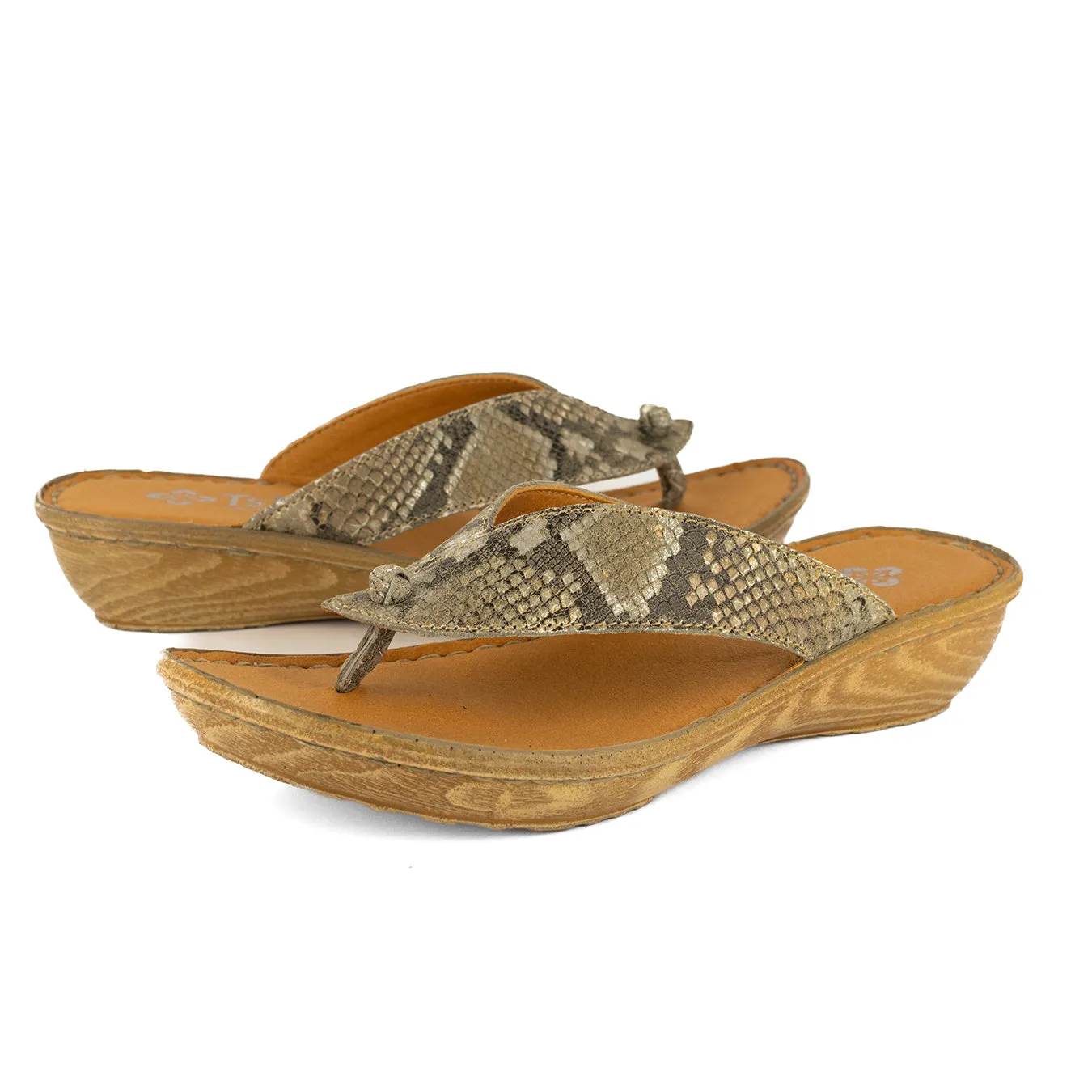 Isanya : Ladies Leather Tslops Wedge Heel Sandals in Opal Rockafella