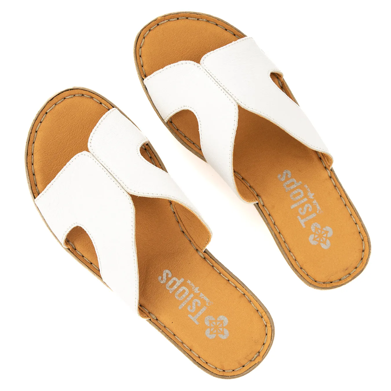 Isibani : Ladies Leather Tslops Wedge Heel Sandals in White Cayak