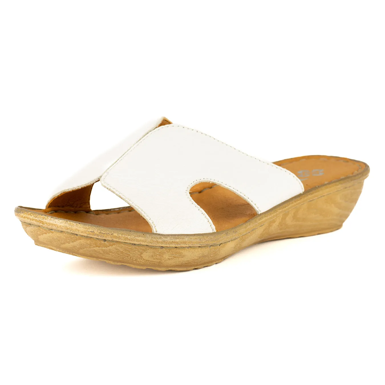 Isibani : Ladies Leather Tslops Wedge Heel Sandals in White Cayak