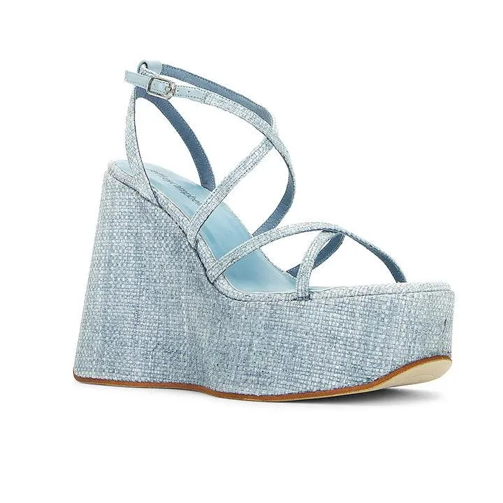 JEFFREY CAMPBELL - OLIANA BLUE WOVEN HEELS