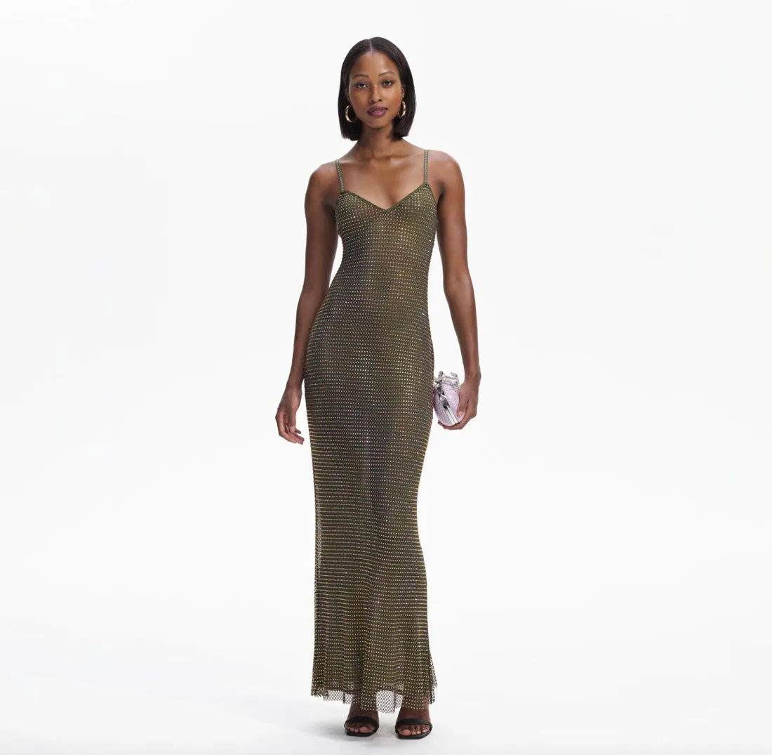 Khaki Rhinestone Maxi Dress