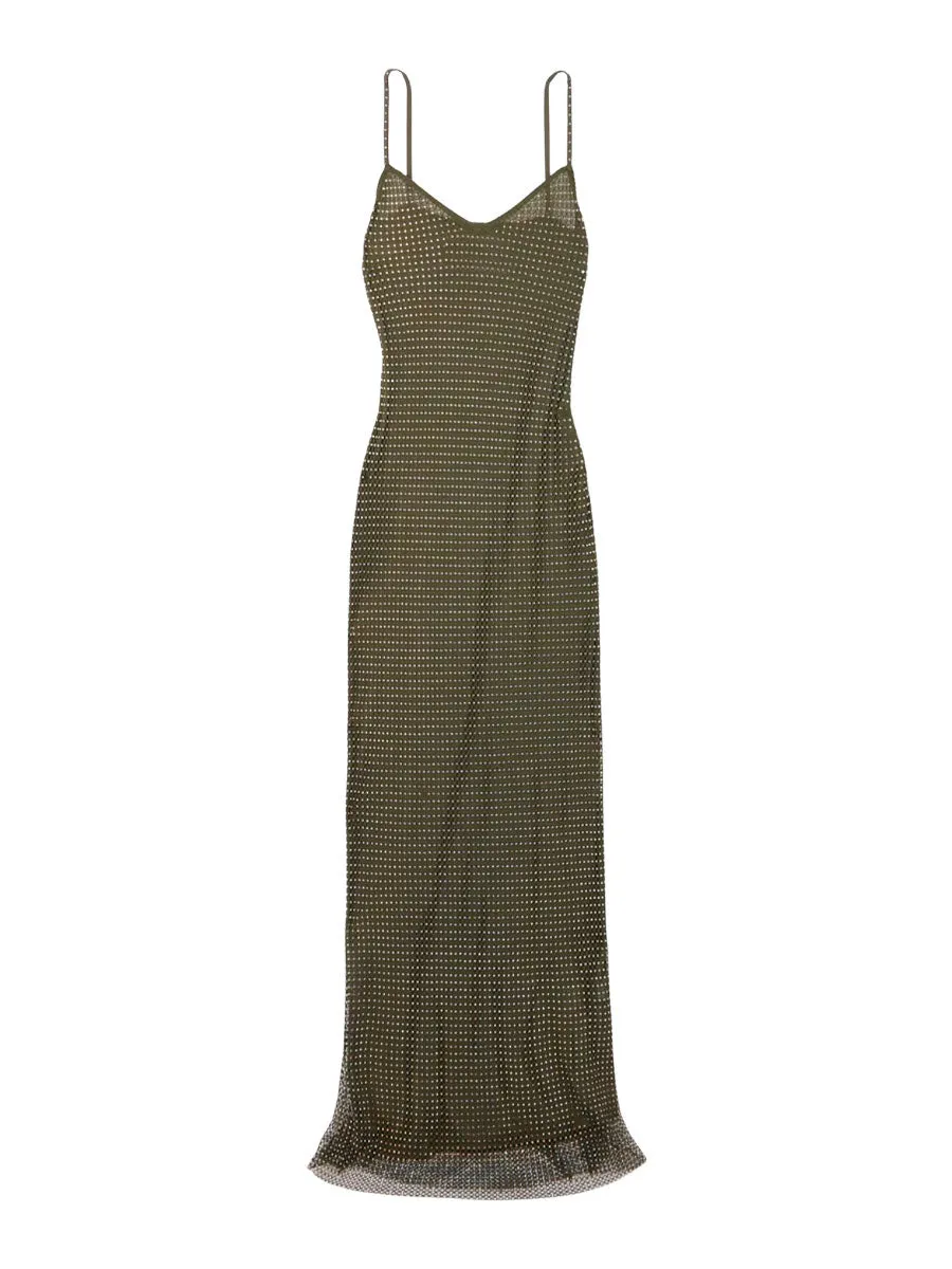 Khaki Rhinestone Maxi Dress