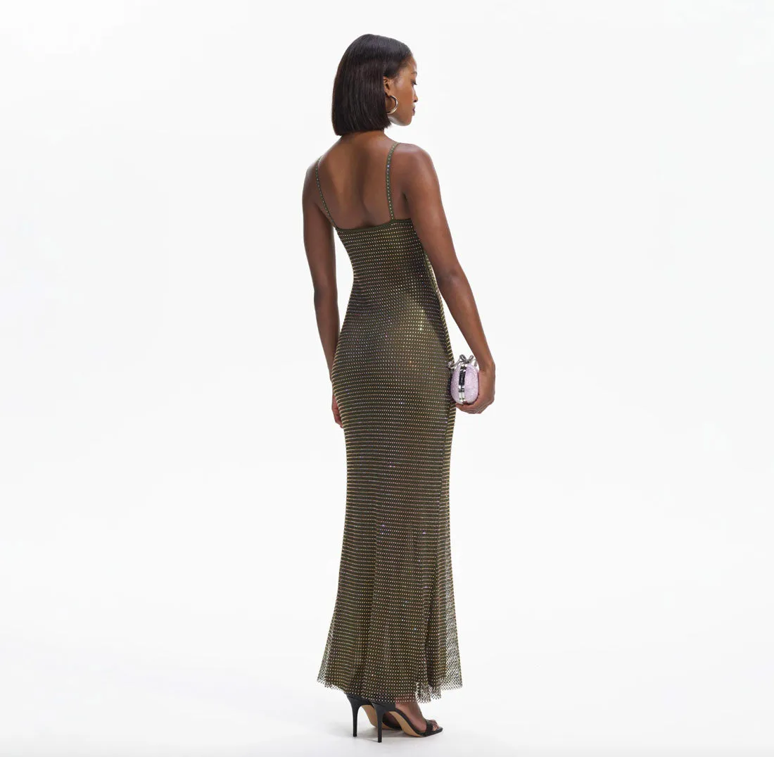 Khaki Rhinestone Maxi Dress