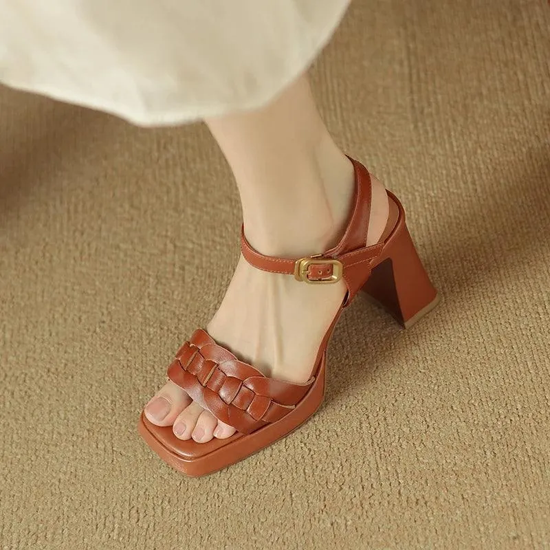 Leather Thick High Heels - TSS110 Women's Casual Shoes
