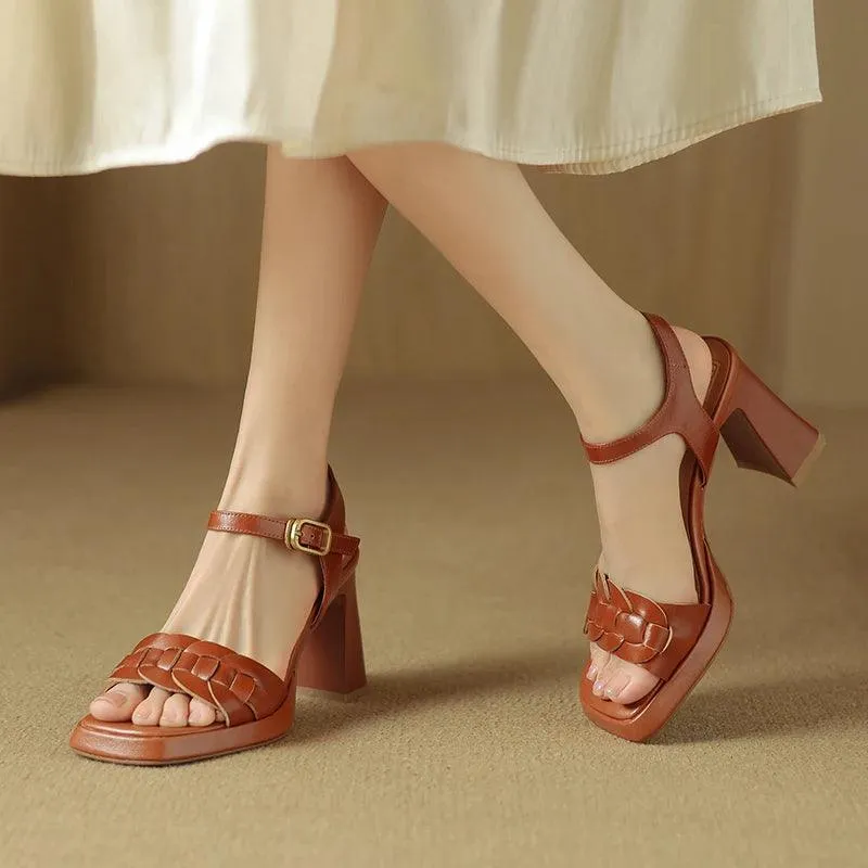 Leather Thick High Heels - TSS110 Women's Casual Shoes