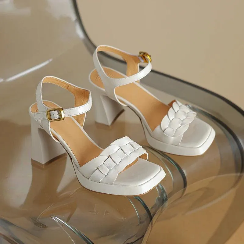 Leather Thick High Heels - TSS110 Women's Casual Shoes