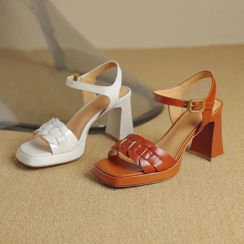 Leather Thick High Heels - TSS110 Women's Casual Shoes