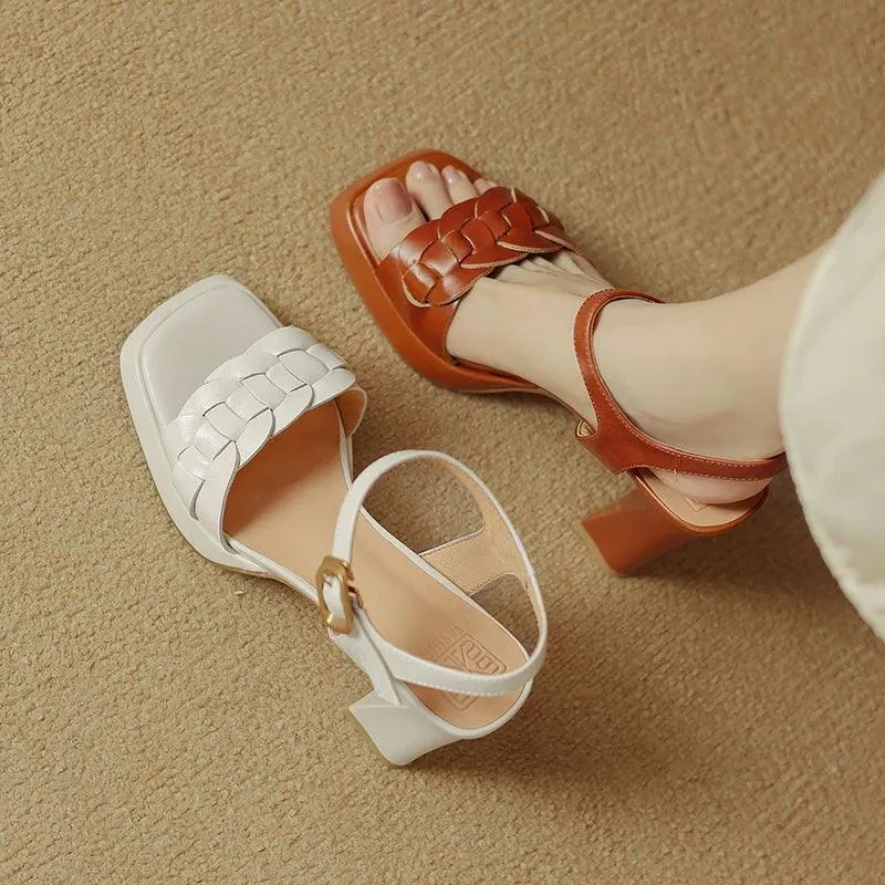 Leather Thick High Heels - TSS110 Women's Casual Shoes