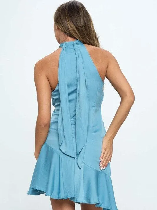 Let's Dance Satin Halter Top Mini Dress