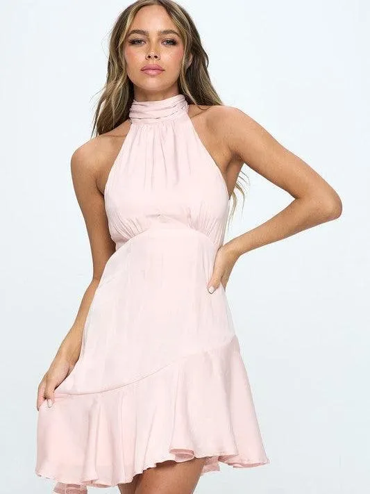Let's Dance Satin Halter Top Mini Dress