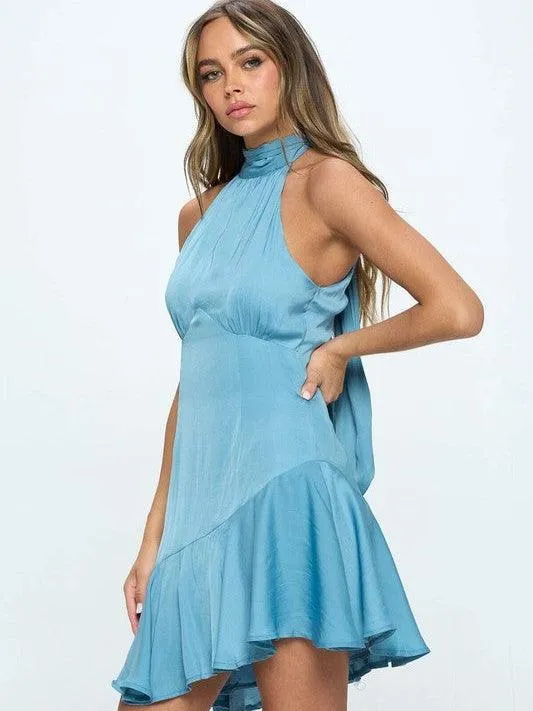 Let's Dance Satin Halter Top Mini Dress