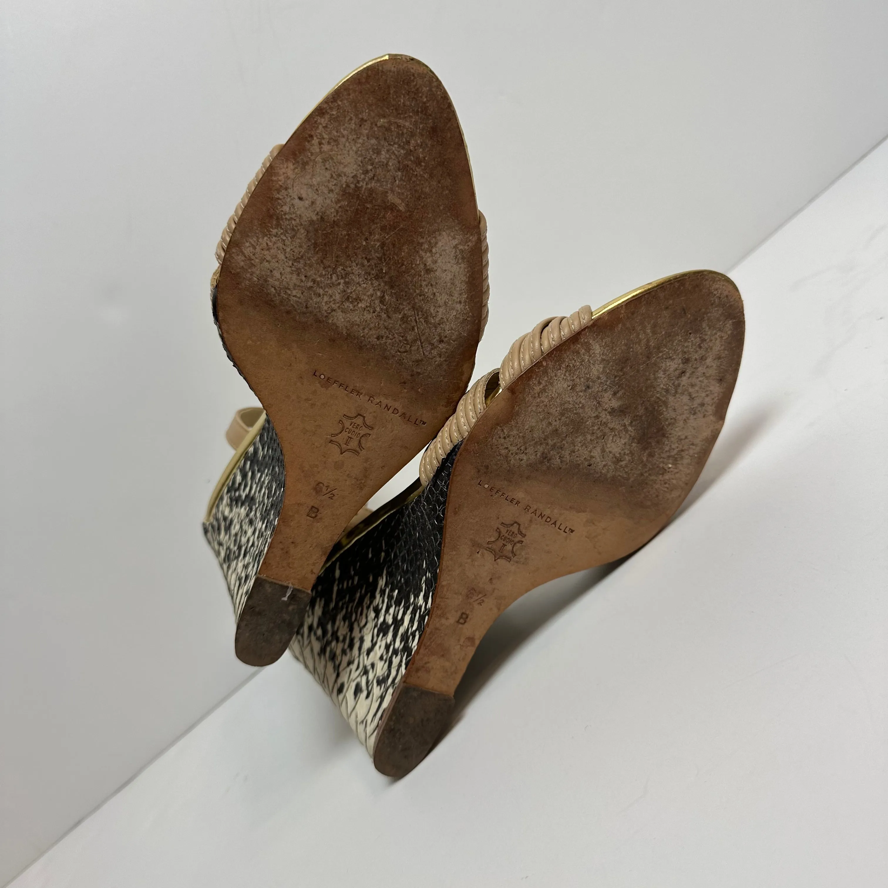 Loeffler Randall Allegra Twist Leather Snake Wedge Sandals Heels Nude Beige 6.5