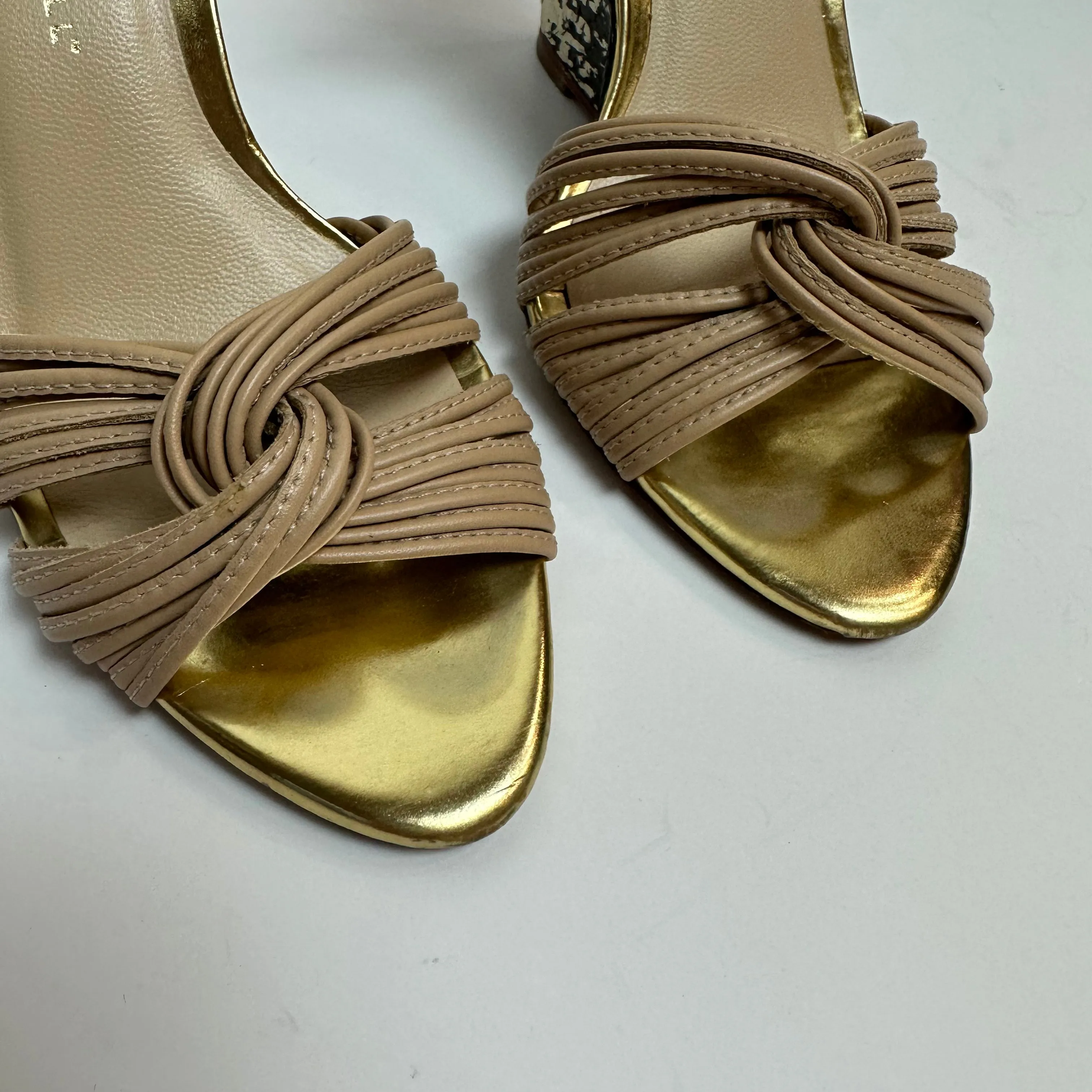 Loeffler Randall Allegra Twist Leather Snake Wedge Sandals Heels Nude Beige 6.5
