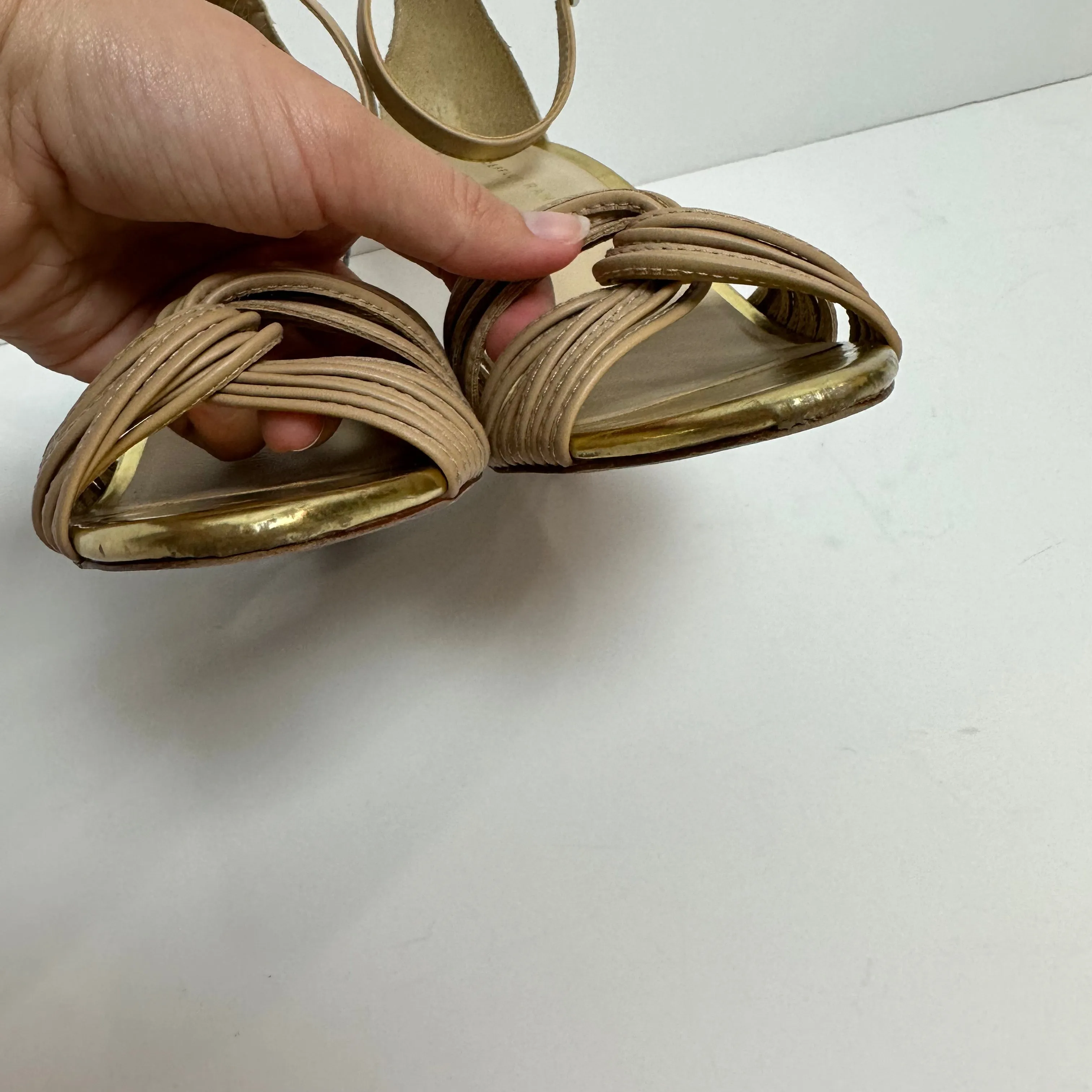 Loeffler Randall Allegra Twist Leather Snake Wedge Sandals Heels Nude Beige 6.5