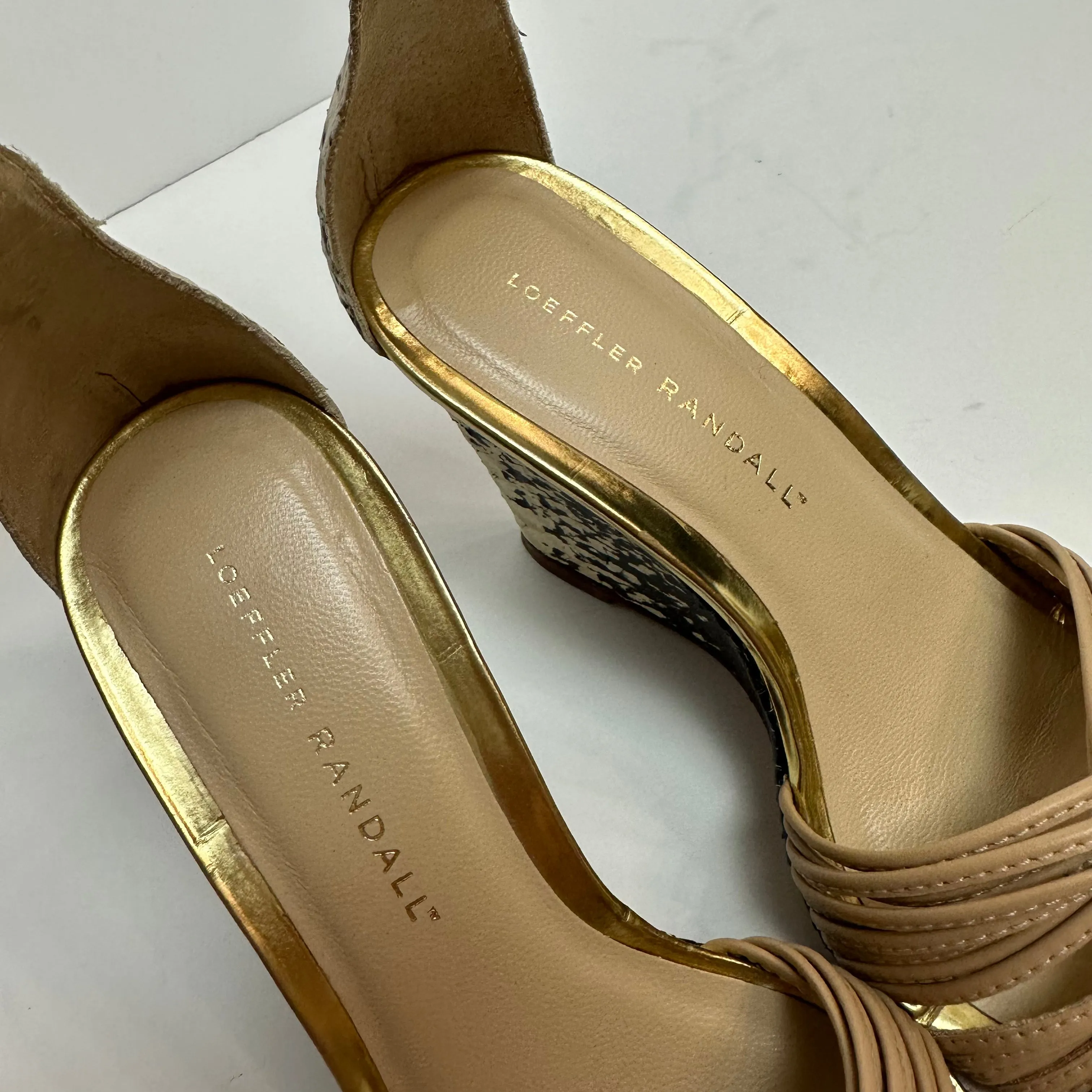 Loeffler Randall Allegra Twist Leather Snake Wedge Sandals Heels Nude Beige 6.5