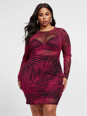 Luciana Palm Print Mesh Bodycon Dress