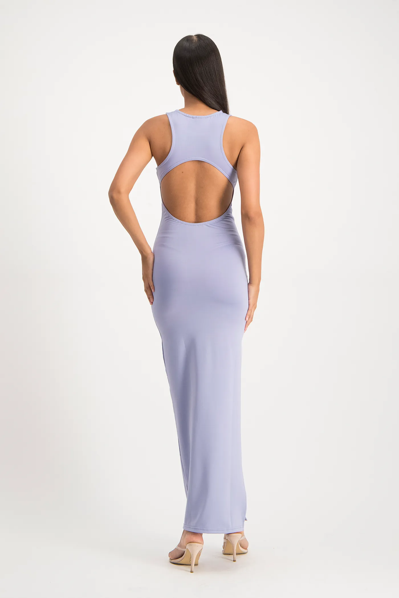 Melanie Open Back Maxi Dress with Slit - Persian Violet