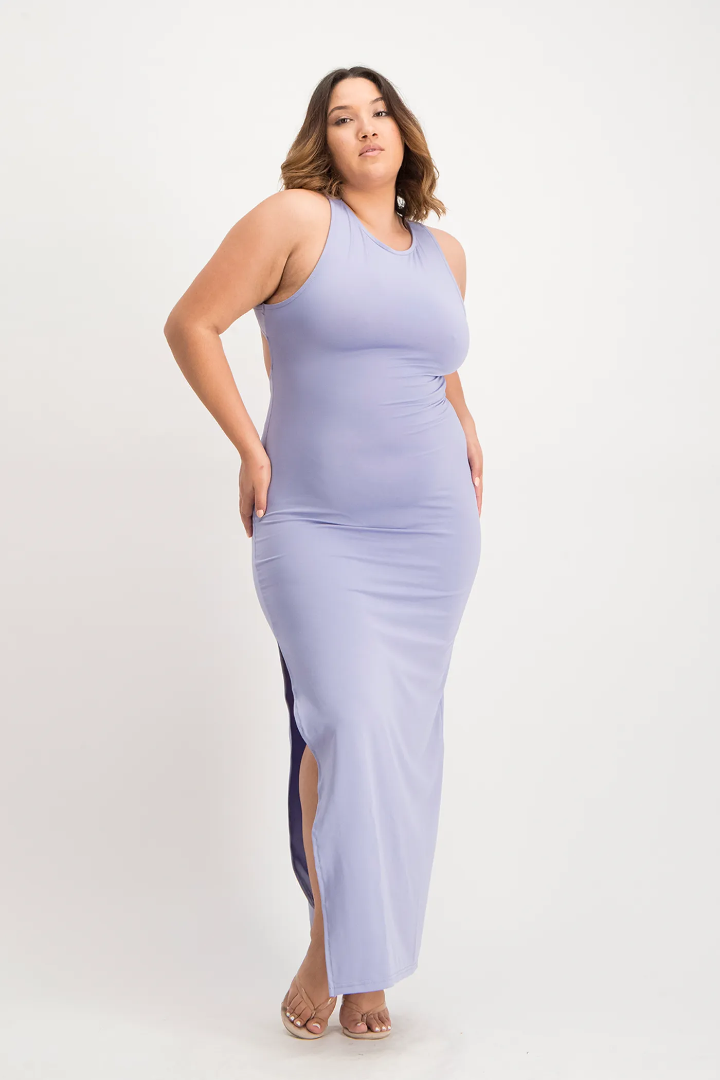 Melanie Open Back Maxi Dress with Slit - Persian Violet