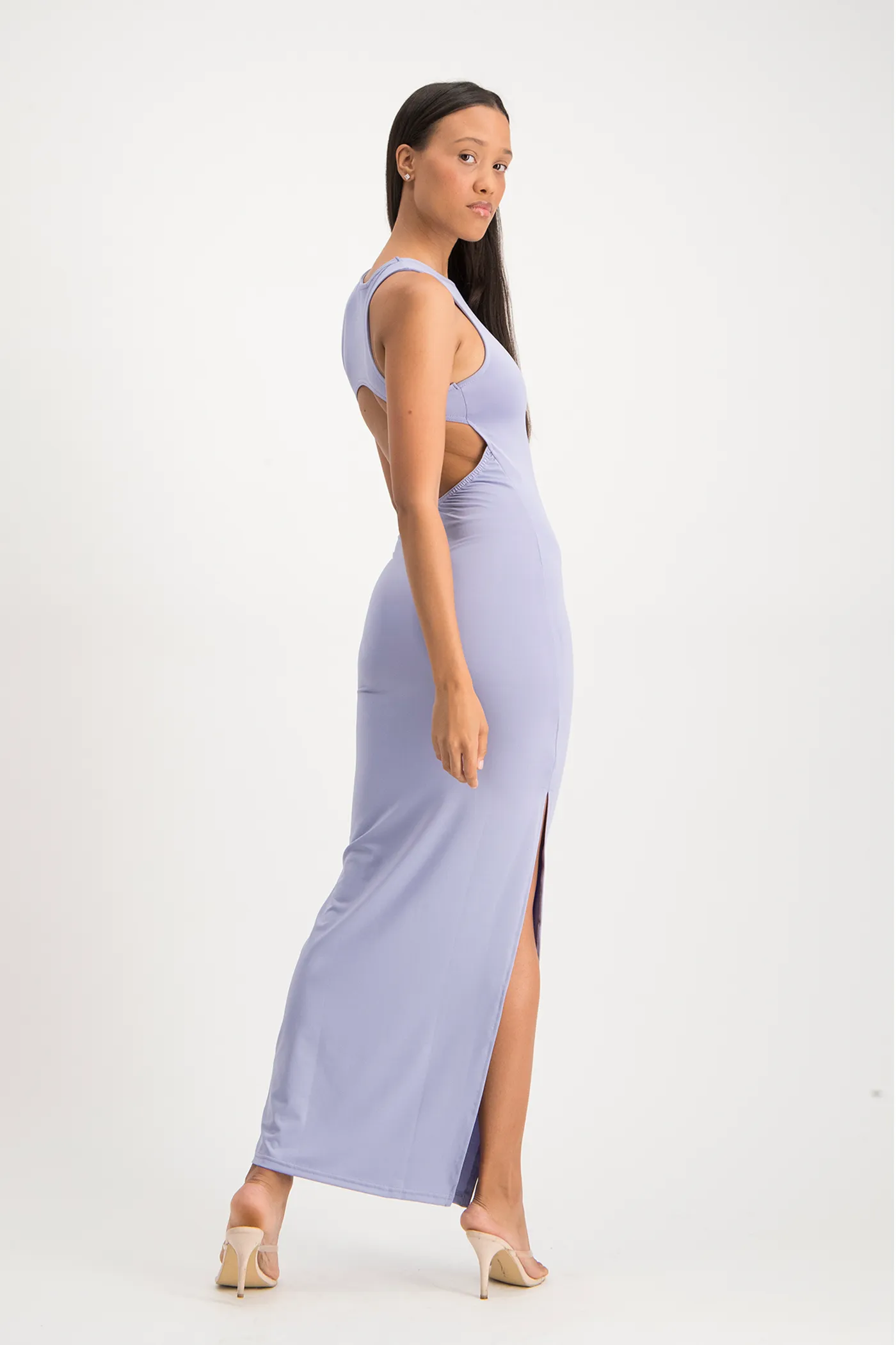 Melanie Open Back Maxi Dress with Slit - Persian Violet