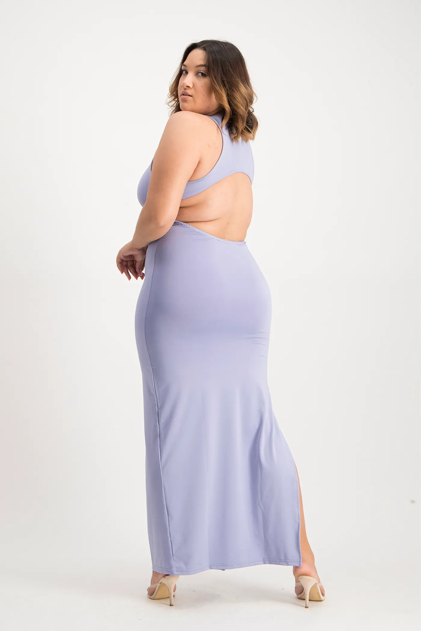 Melanie Open Back Maxi Dress with Slit - Persian Violet