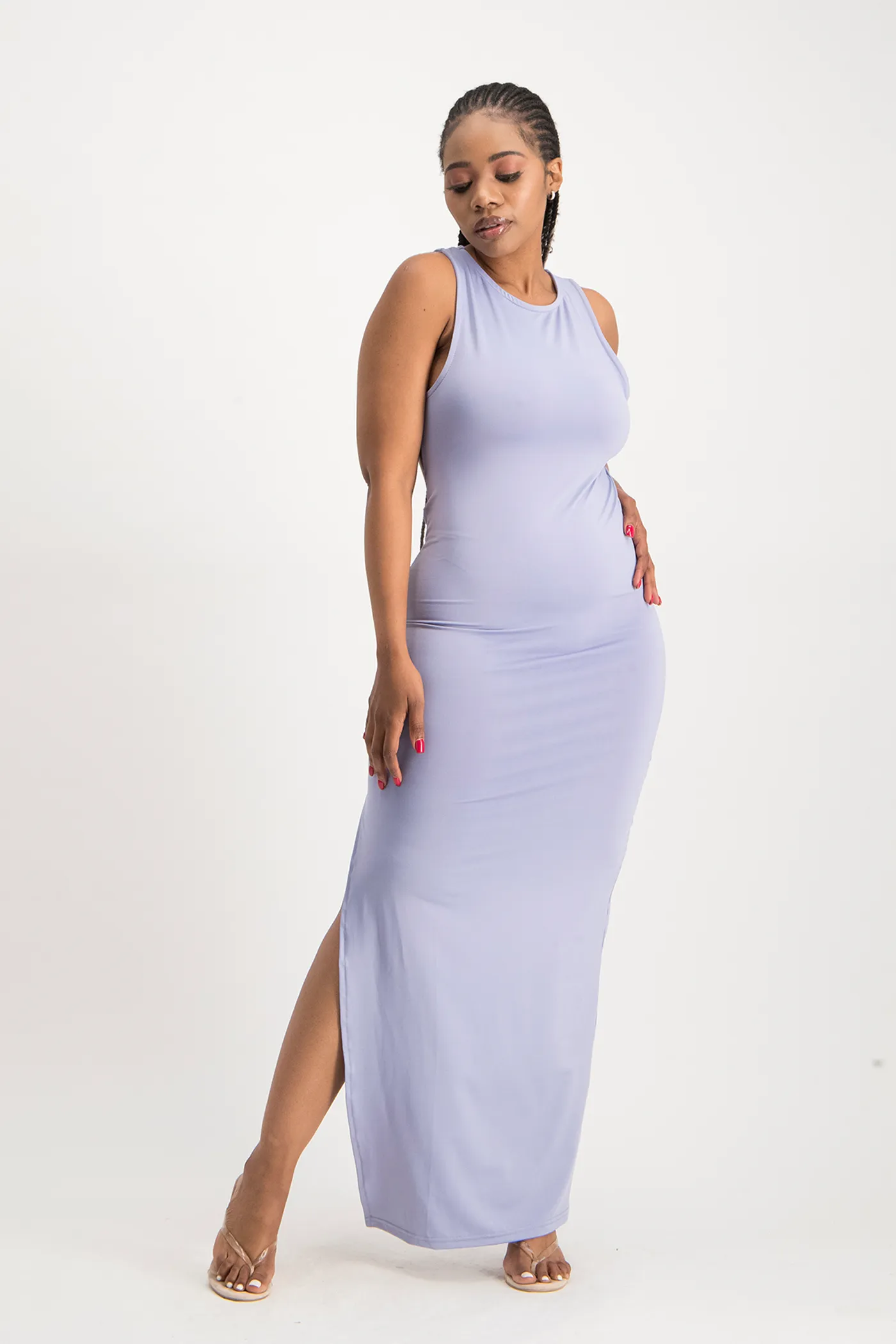 Melanie Open Back Maxi Dress with Slit - Persian Violet