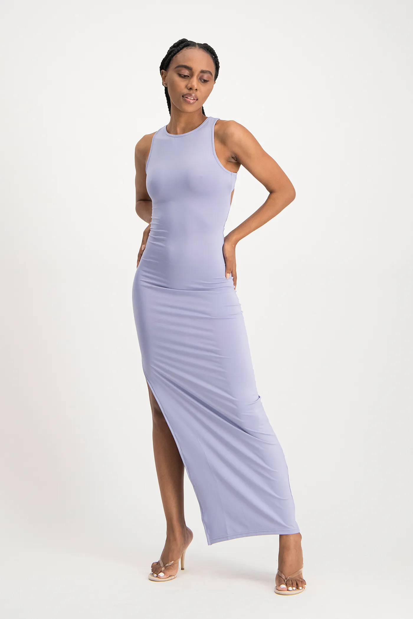 Melanie Open Back Maxi Dress with Slit - Persian Violet