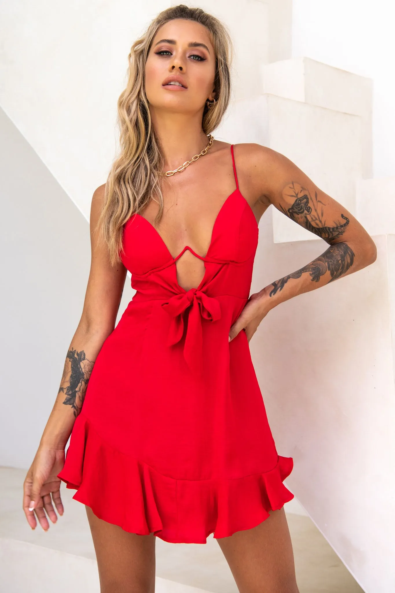 Milly Underwire Bow Bodice Dress Red
