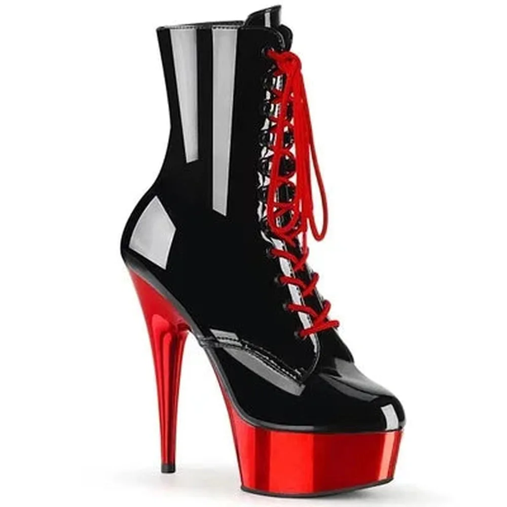 Mounir Stilettos Platform metallic tall black lace-up mid-calf boots